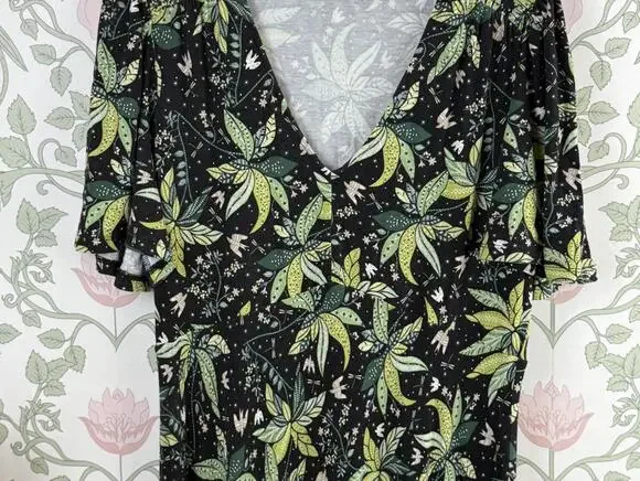 BODEN Green and Black Floral N-Neck Jersey Midi Dress - Size - 10 - Picture 10 of 10